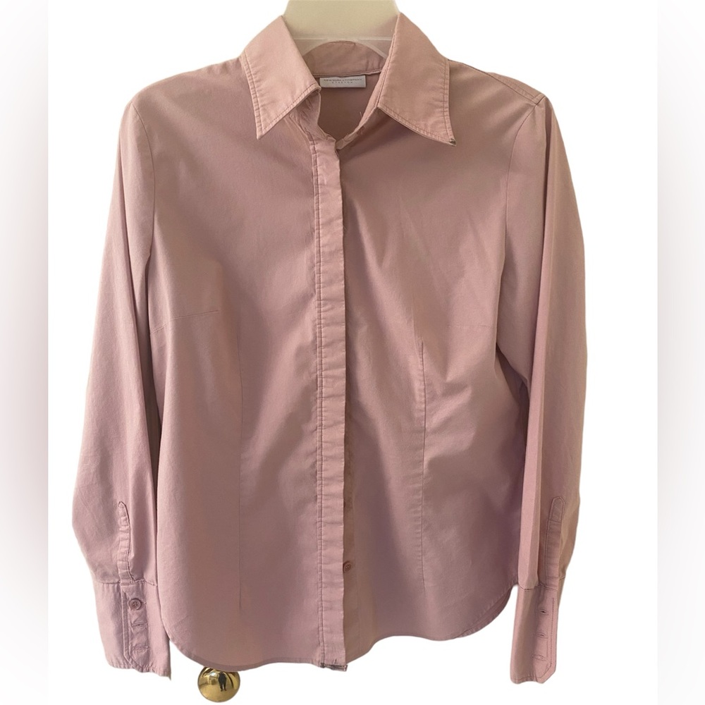Pink button up New York and Company blouse.